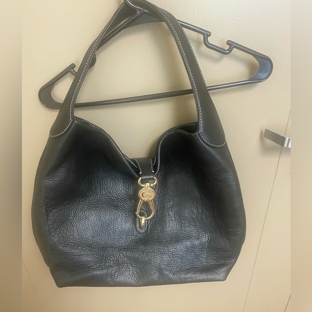 Dooney & Bourke Black Leather Shoulder Bag with Gold Hardware